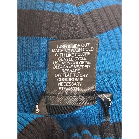 United States Sweaters XL V-Neck Pullover Turquoise Blue Black Striped Stretch - Picture 5 of 16